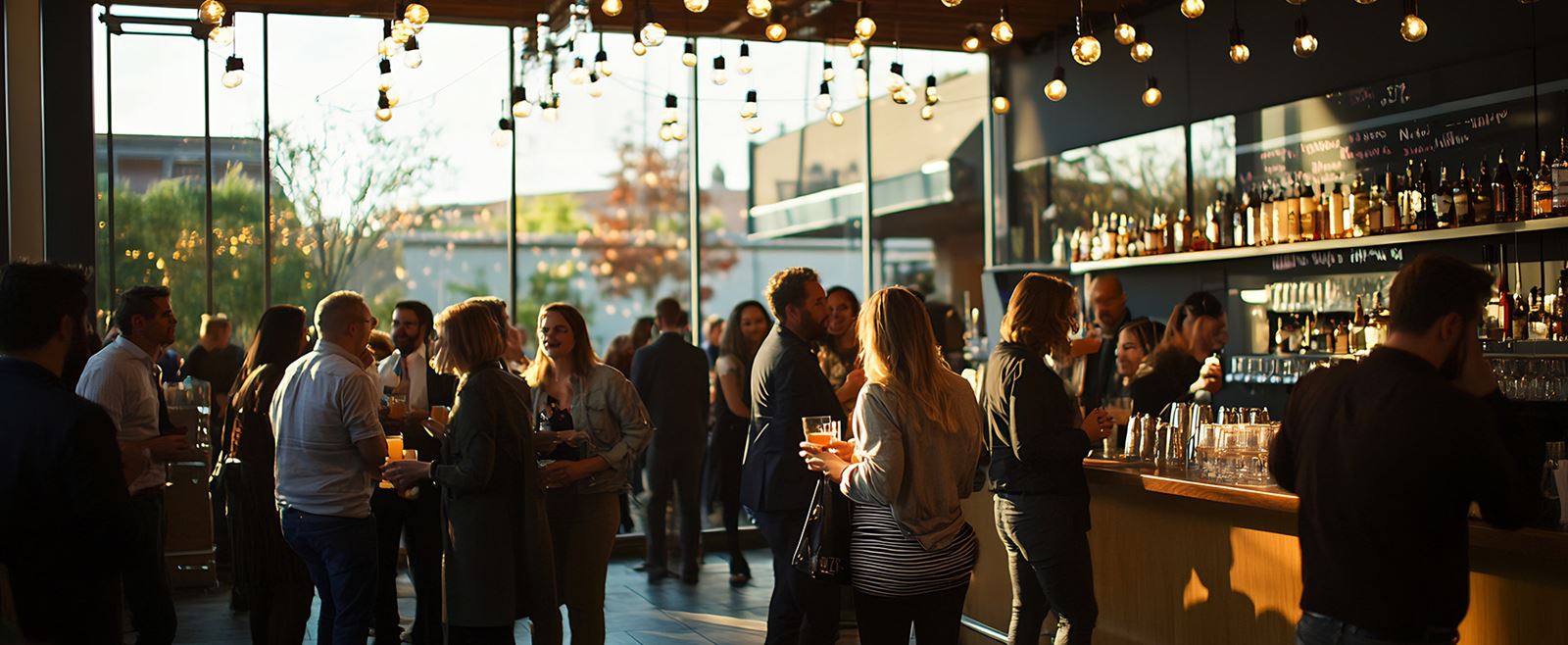 Flera personer som nätverkar och minglar under ett event.